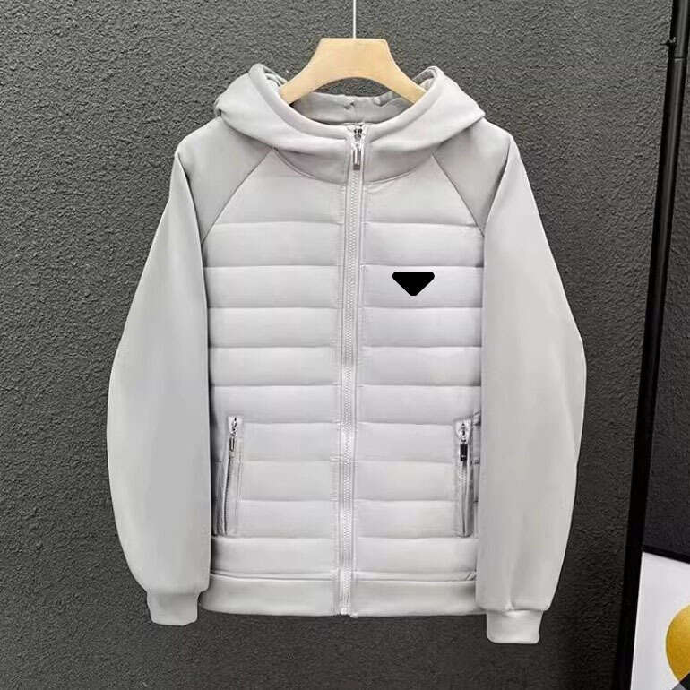 Men's Patchwork Cotton Triangle Pattern Printed Lightweight Jacket Winter Thin Loose Splicing Cotton Simple Warm Casual Hooded Coat Couple Jaets 