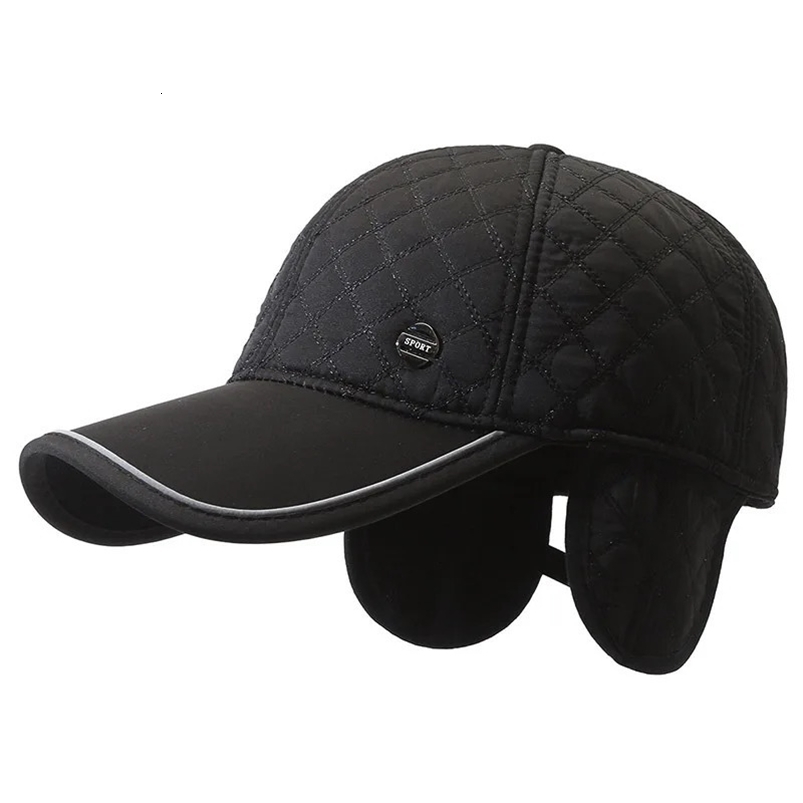 Autumn Winter Men Fashion Warm With Ear Muffs Baseball Cap For Male Outdoor Adjustable Earmuffs Hat For Dad Thickening 240528
