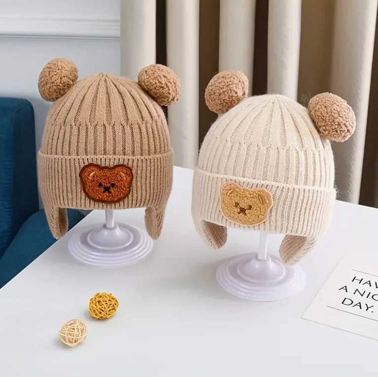 Winter Baby Beanie Cartoon Bear Ear Protection Knitted Hat Suitable for Toddling Boys and Girls Z251029