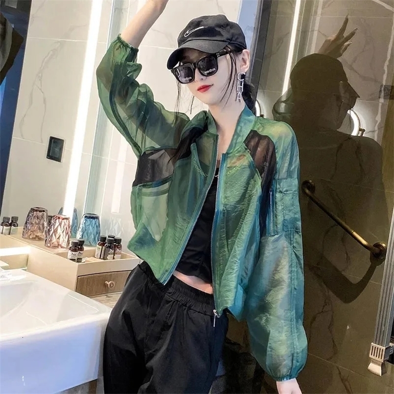Summer Baseball Jacket Women Korean Fashion Lightweight Sun Protection Outerwear Long Sleeve Tops Casual Chaquetas 240827