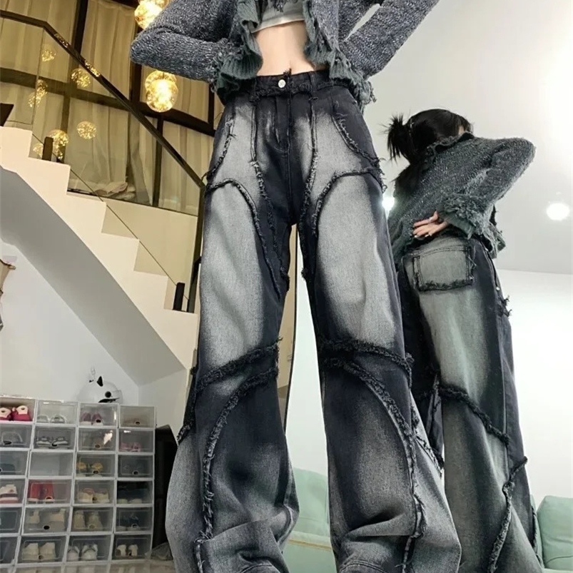 HOUZHOU Y2K Wide Leg Jeans Women Hip Hop Style Vintage Strtwear Black High Waist Jean Female Trouser Baggy Denim Pants Z260313