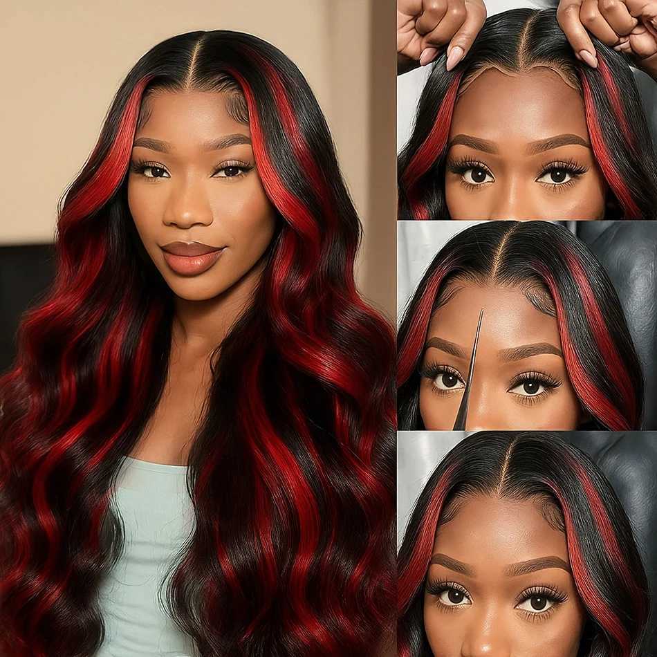 1B99j Burgundy Highlight Lace Front Wig 30 Inch 5x5 Glueless Body Wave Wear And Go Wigs Brazilain Red Colored Human Hair Wigs C250922