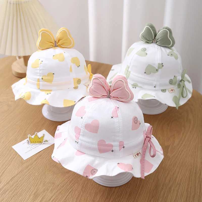 Cute Bowknot Children Fisherman Hat Sweet Girls Sunshade Basin Cap Drawstring Kids Bucket Caps 324Months Baby Sunshade Visors Z251029
