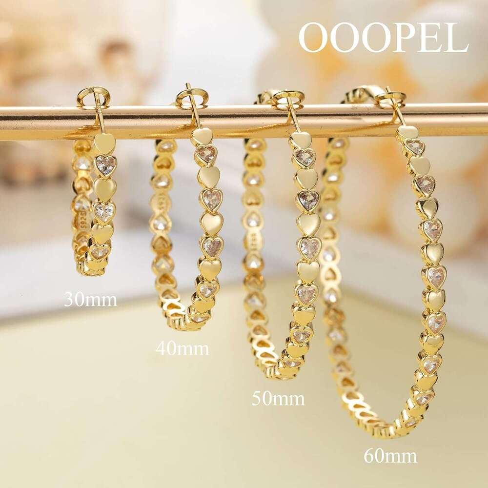 Heart Cubic Zirconia Large Hoop Earrings for Womens Sier 14k Gold Plated Hypoallergenic Rhinestone Hoops Earring Sparkly Jewelry Gift 30/40/50/60mm