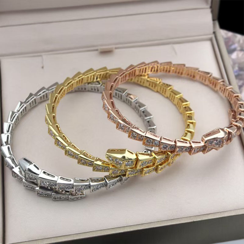 Fashion brand B bracelet classic narrow version snake shaped full diamond bracelet for couples 18k gold bracelet stainless steel designer jewelry for women