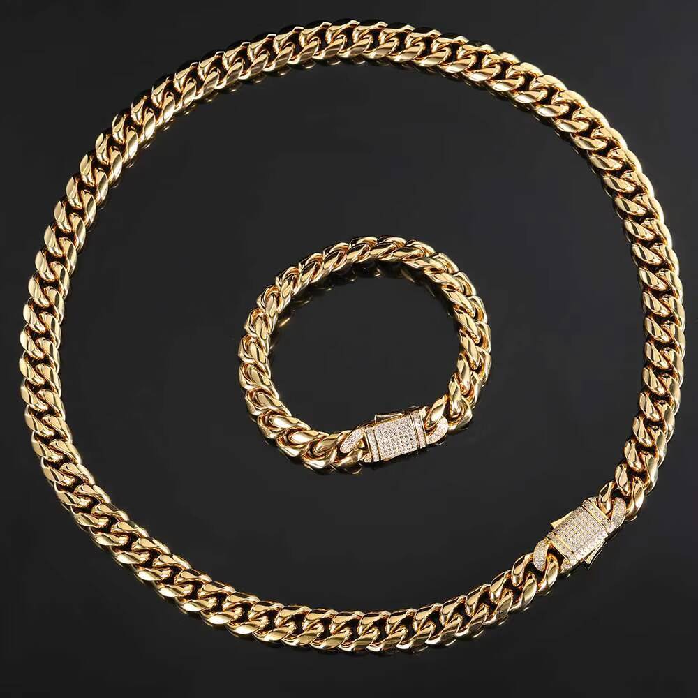 12MM Mens Fashion Hip Hop High Polish Gold Silver Stainless Steel Necklace Chunky Cuban Chain Fine Jewelry