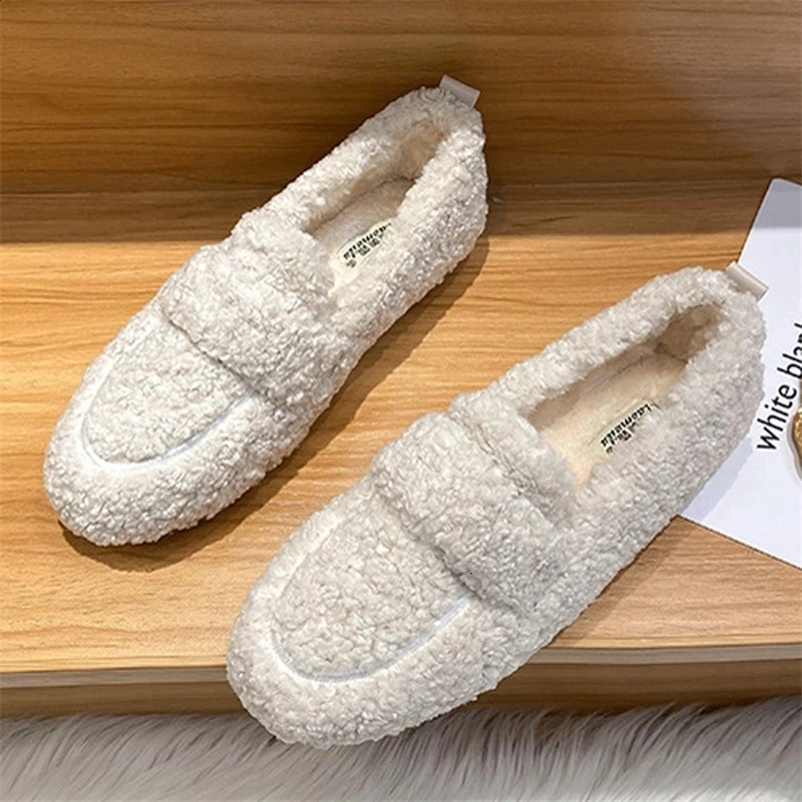 Large size womens wool flat bottomed fur Lambswool Mocassines cotton shoes womens wool lining for winter 240827bj