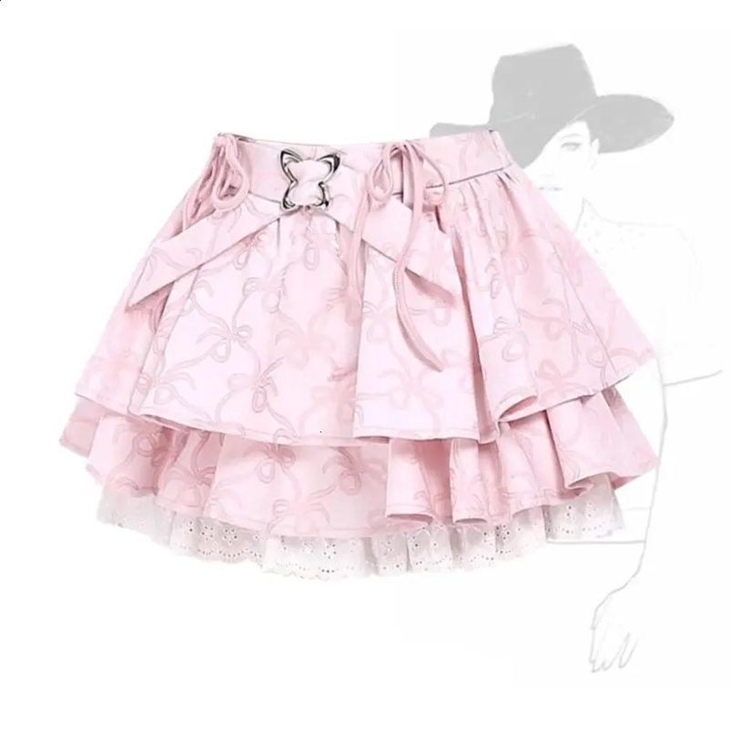 Crazygirl Long Leg Special Effect Bow Dark Pattern Harajuku Y2k Puffy Half Body Skirt A-line Spicy Girl Short Cake Pleated Skirt 240822