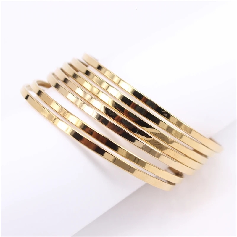 3mm face width 70mm diameter 7PCS combination bracelet three colors Womens stainless steel jewelry wholesale washable LH1054 240624