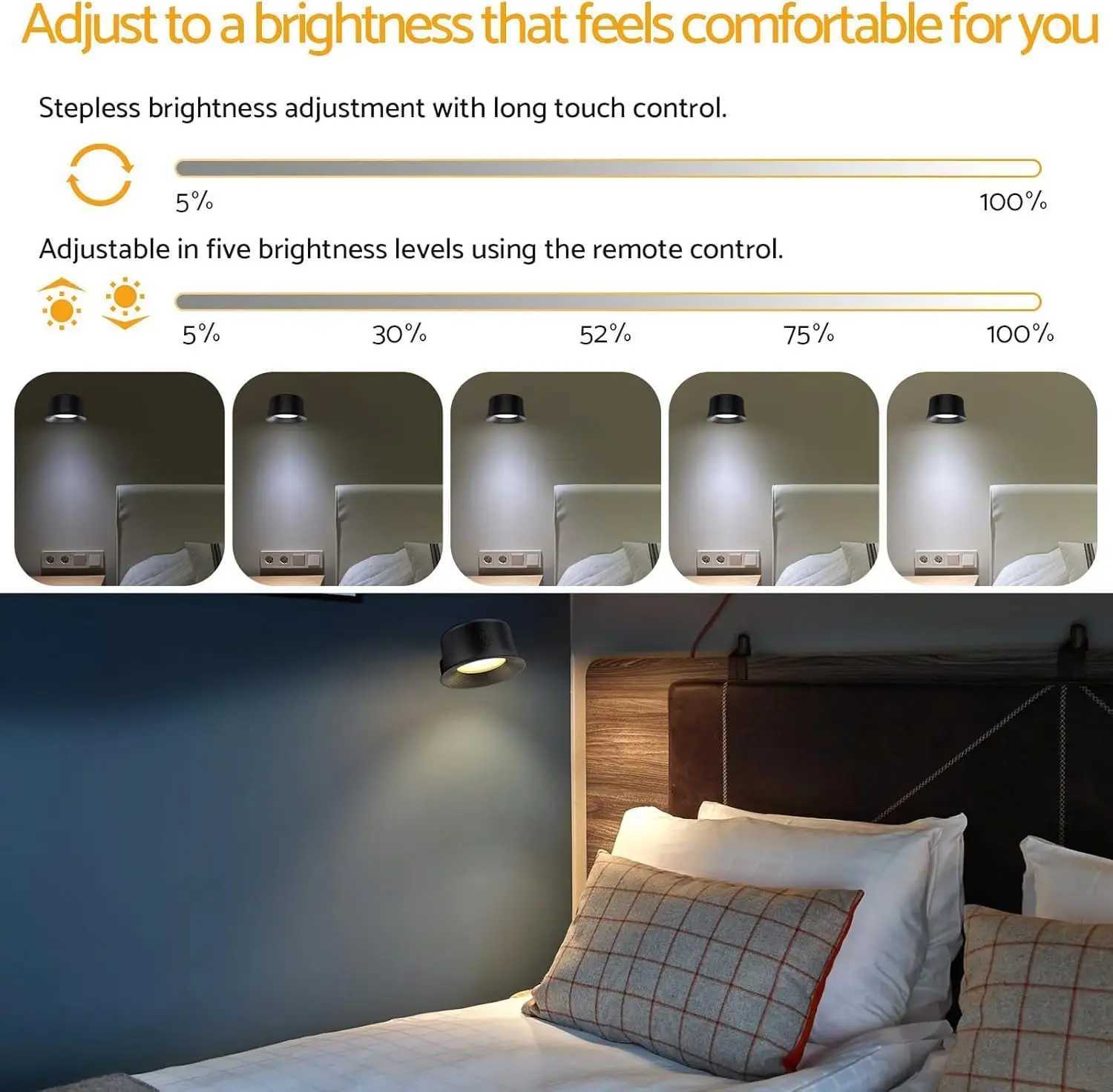 2Pack LED Rechargeable Wall LightsAdhesive Magnetic Wireless Wall Lamps2000mAh Battery15 RGB Colors for BedroomLiving Room C251124