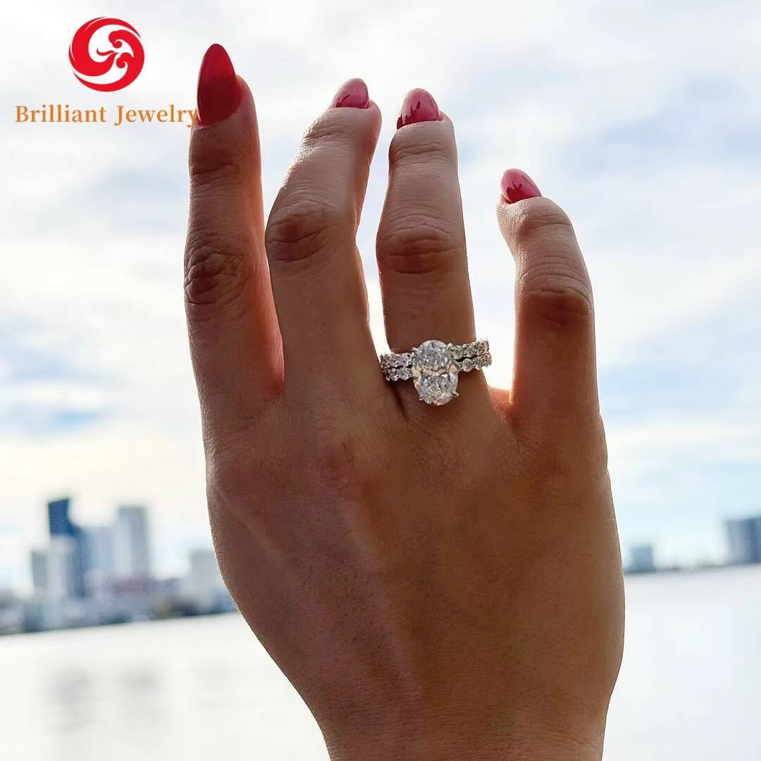 GIA IGI Certified 1CT to 3CT CVD HPHT Lab Diamond 14k 18k Real Gold Engagement Ring Oval Cut Lab Grown Diamond Ring Set