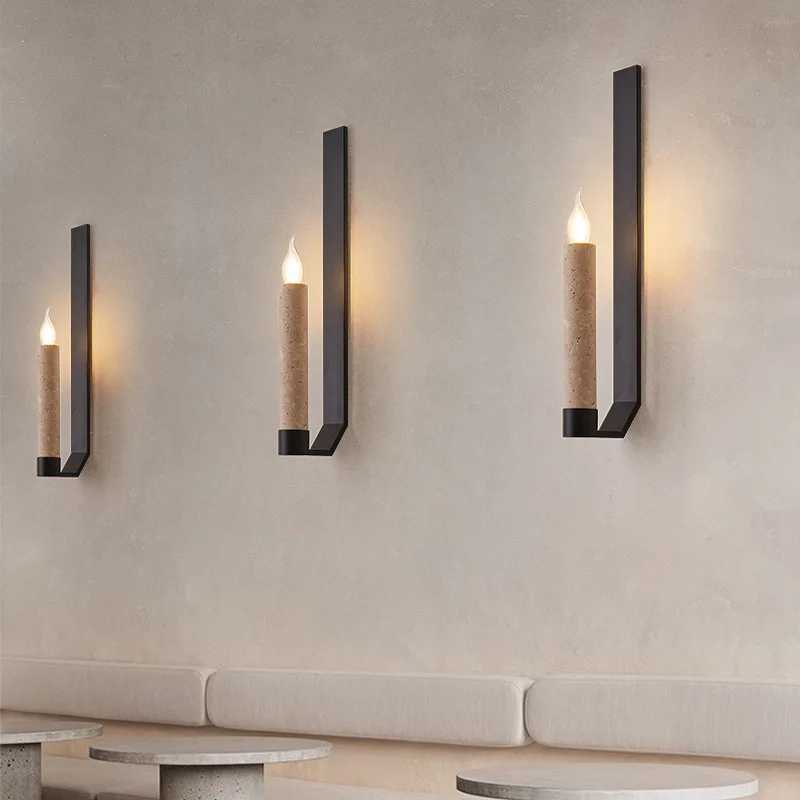 French Vintage Travertine Wall Lamp WabiSabi Candle Sconce for Bedroom Hotel Cream Ambiance Retro Decor C251124