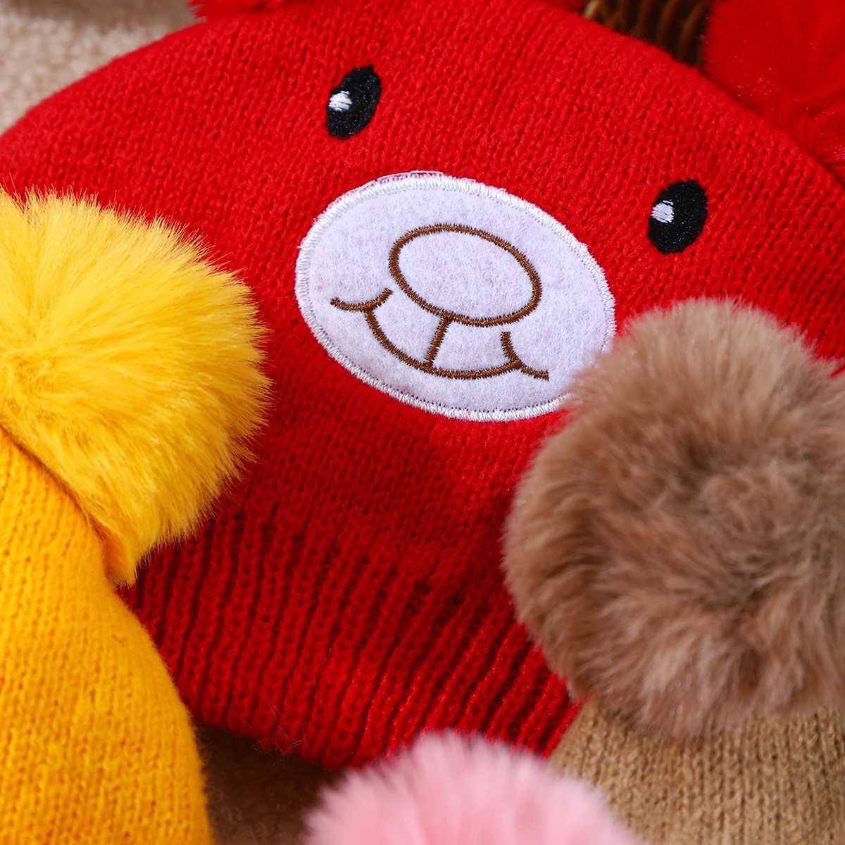 Cute Bear Beanie Cap for Baby Boy Girl Cartoon Pompom Warm Knitted Hat Neck Cover Autumn Winter Toddler Ear Protection Caps Z251029