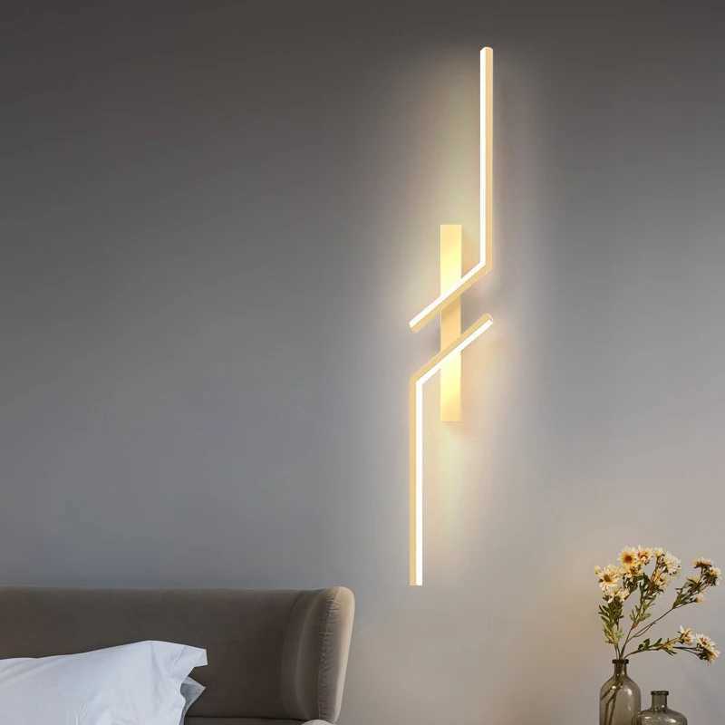 Gold Wall Lamp Minimalist Bedroom Creative Strip Led Bedside Wall Sconce Led Lights Living Room TV Sofa Background Wall Lamp C251124