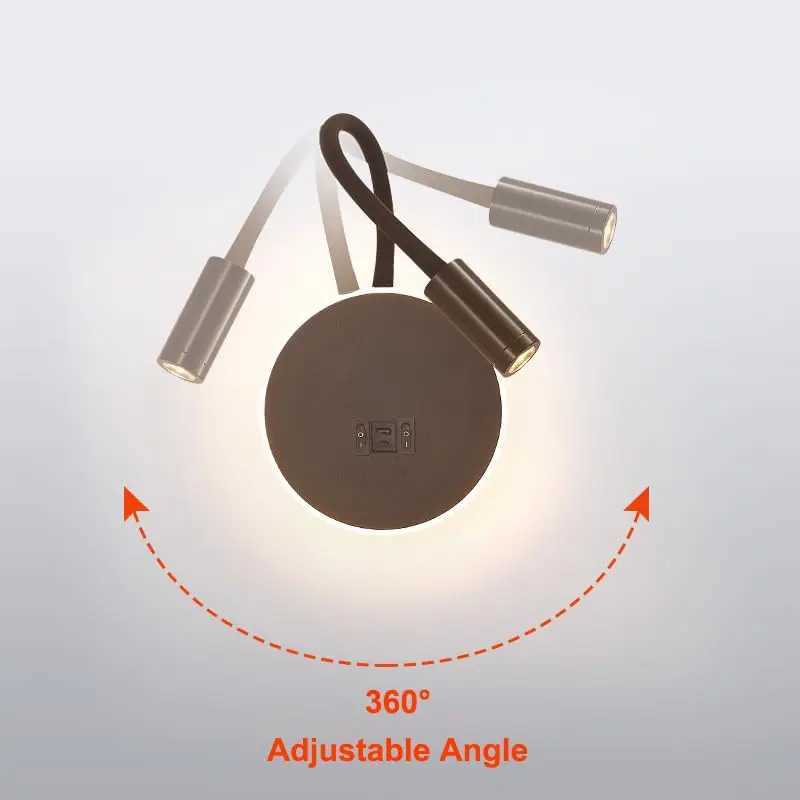 AC 100240V Modern LED Reading Wall Lamp Gooseneck Besides Lamp with 21A USB TypeC Charging Port for Bedroom Living Room C251124