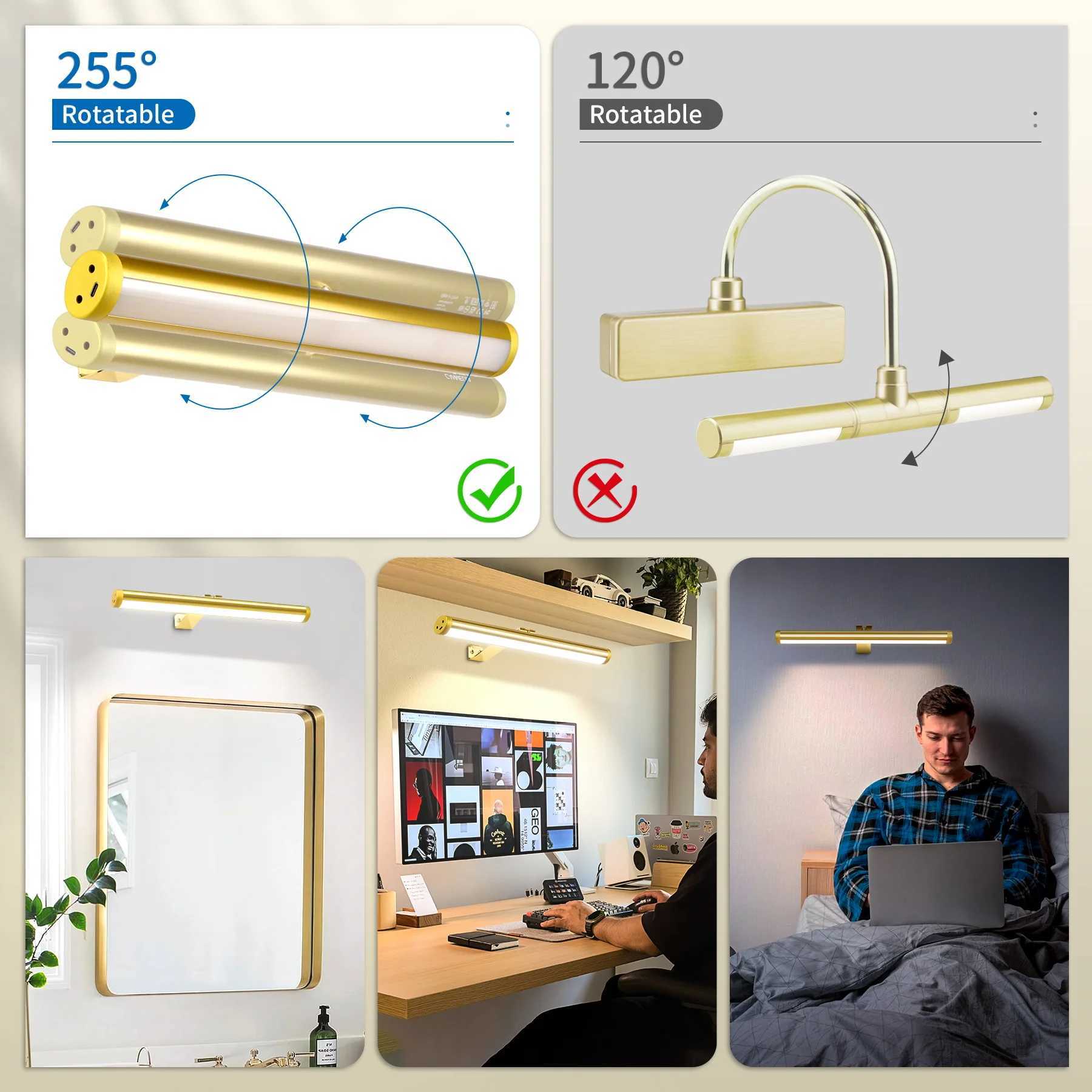 Remote Control LED Wall Light Dimming Touch Mirror Wall Lights Aluminum USB Charging Painting Picture Lamp LED Mural Spotlights C251124