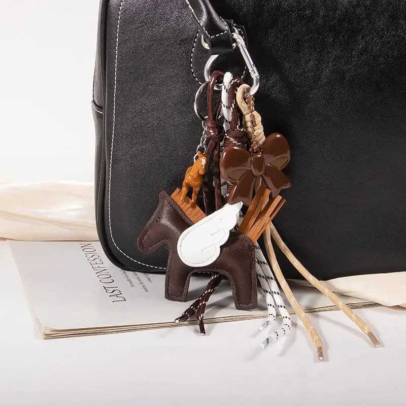 1 Piece Cute Leather Pegasus Bag Charms Nylon Rope Keychain Aesthetics Bow Backpack Accessories D250923