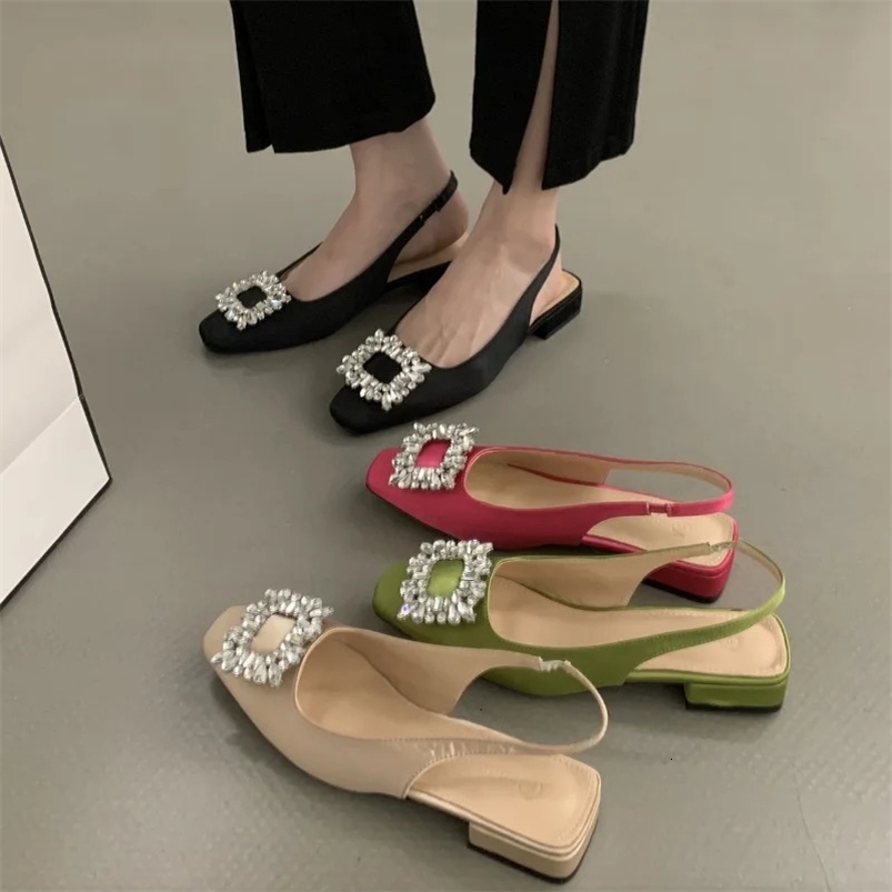 Low Heel Rhinestone Sandals Women Shoes Summer Fashion Square Headed Heels Shoes for Women Sandalias De Mujer 240528