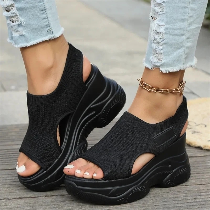 Womens Sandals Summer Wedge Heel Elastic Cloth Cover Foot Ladies Sandals Thick-soled Fashion Trifle Elevation Casual Shoes 240528