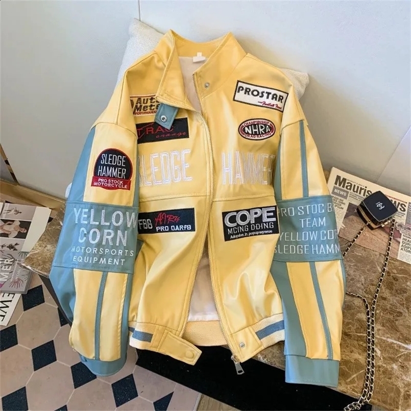 American Retro Hiphop Fried Arcade Car Racing Suit Jacket Y2K Fashion Gothic Punk Style Baseball Uniform Men And Women 240827