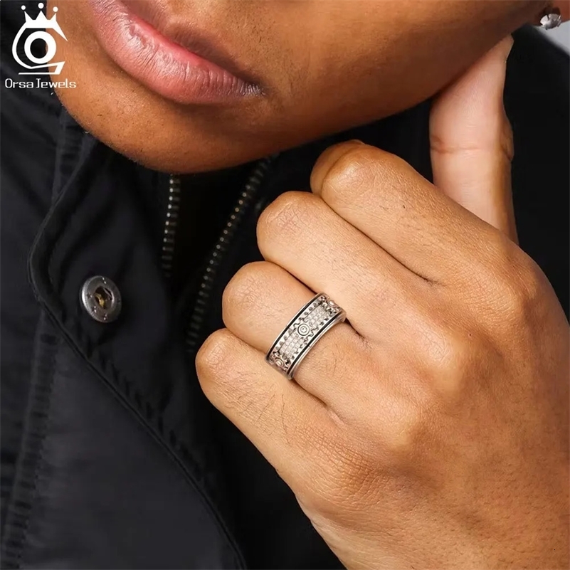 ORSA JEWELS 100% 925 Sterling Silver Rotating Gear Rings for Men Vintage Statement Thumb Rotatable Fidget Band Jewelry NMR14 240624