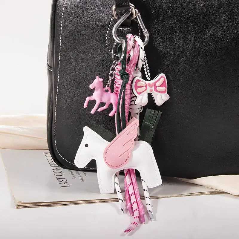 1 Piece Cute Leather Pegasus Bag Charms Nylon Rope Keychain Aesthetics Bow Backpack Accessories D250923
