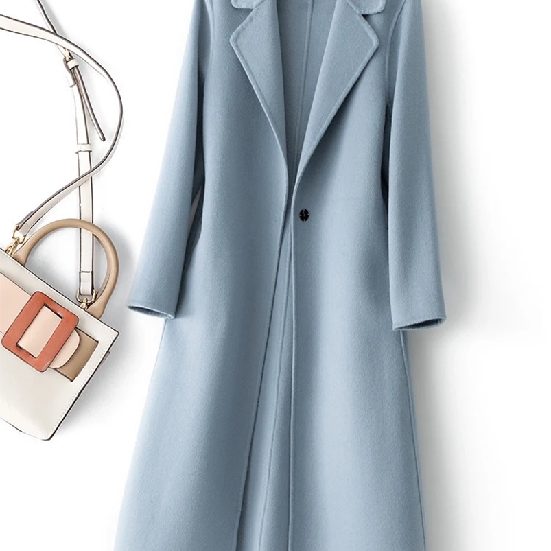 Fashionable Simple Womens Coat Autumn and Winter One Button Pure Wool Reversible Woolen Coat Long Wild Womens Top 240822