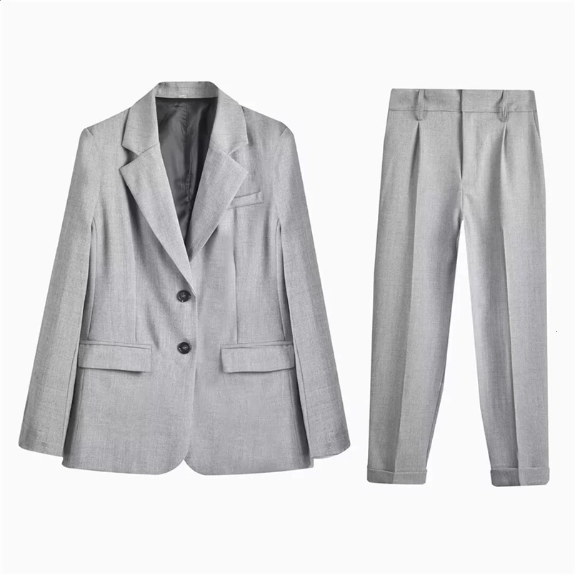 Spring Womens Casual Versatile Style Flip Collar Loose Suit Coat Fashion High Waist Pants Set 240826