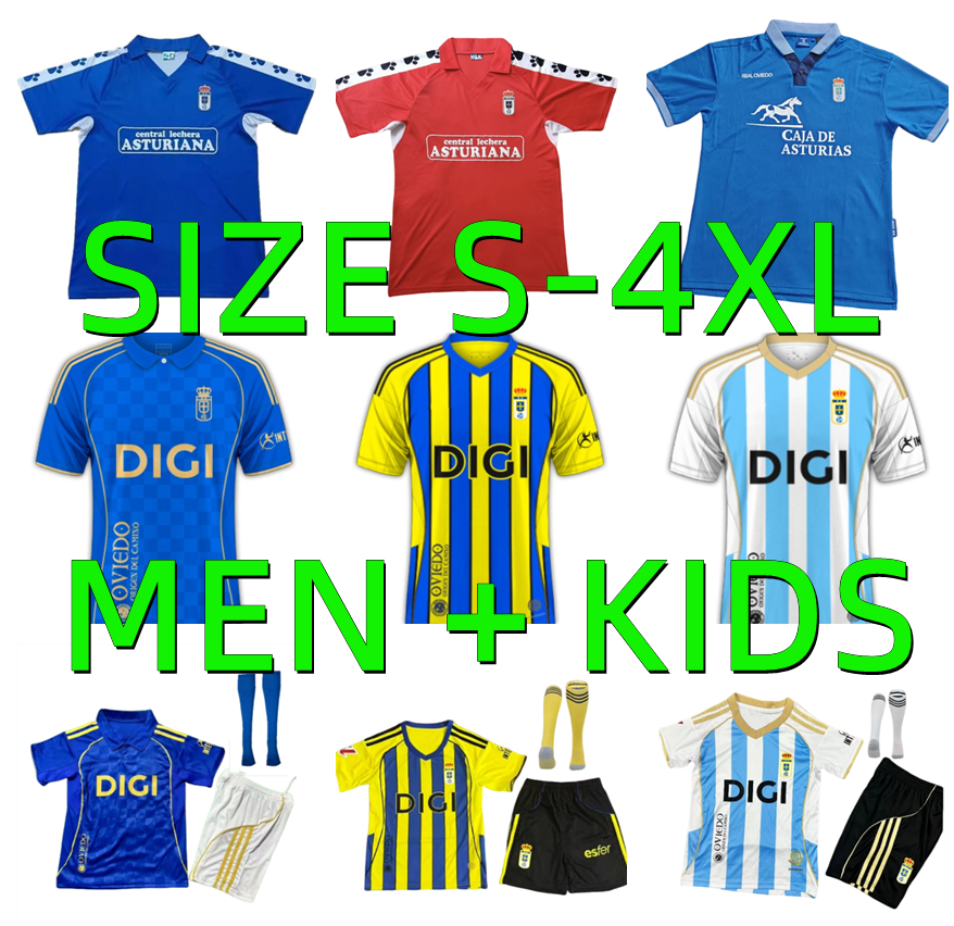24 25 26 Real Oviedo Mens Soccer Jerseys 1990 1991 1992 Retro JIMMY S. CAZORLA BORJA CAMARASA HUGO ALEMAO SEOANE SEBAS MOYANO PAULINO Football Shirt 2025 2026 Men kids