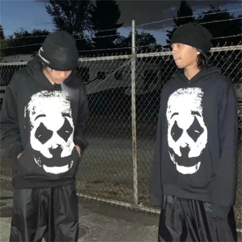 Y2K Pullover Hoodie Men Women Hip Hop Clown Graphic Print Oversized Hoodie Gothic Harajuku Sweatshirt Streetwear Casual Tops 240822