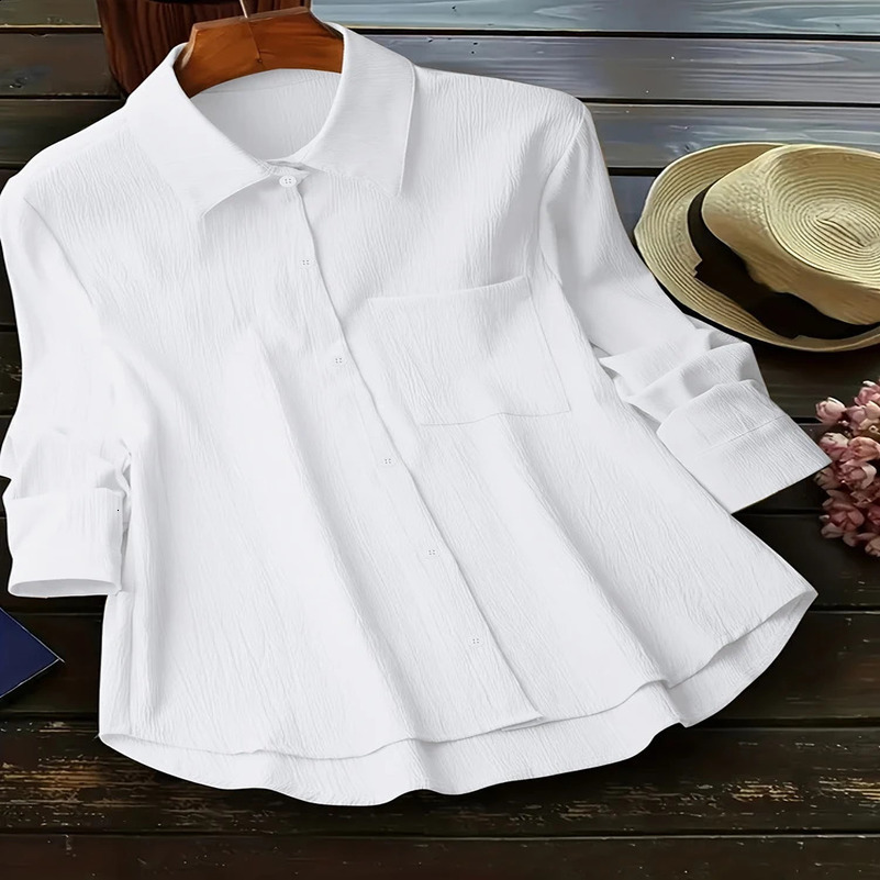 Plus Size Womens Long Sleeve Blouse 2025 Spring Summer Loose Jacket Casual Work Jacket Button Shirt Outerwear 250313