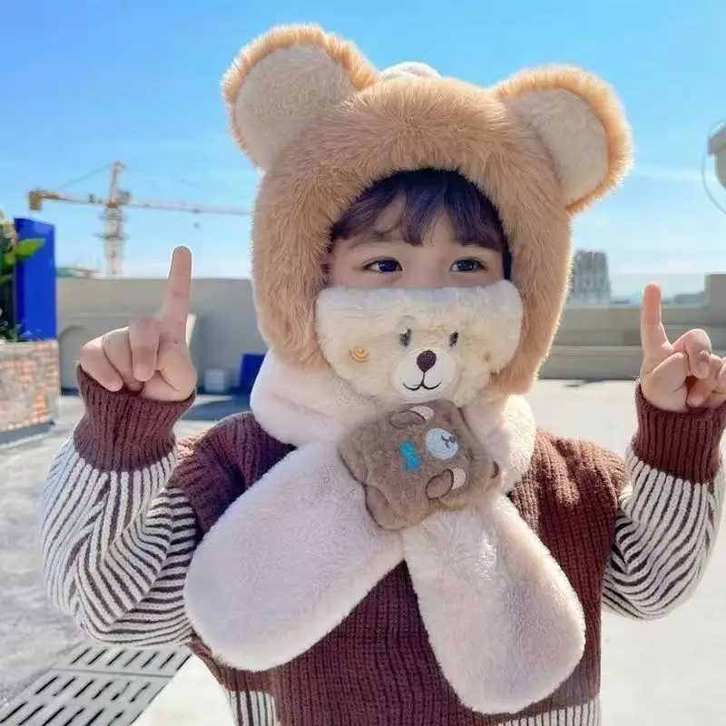 Childrens Winter Hat Scarf Boys Girls Velvet Hat Windproof Cold Ear Protection Mask Detachable 3piece Set 4m831 Z251029