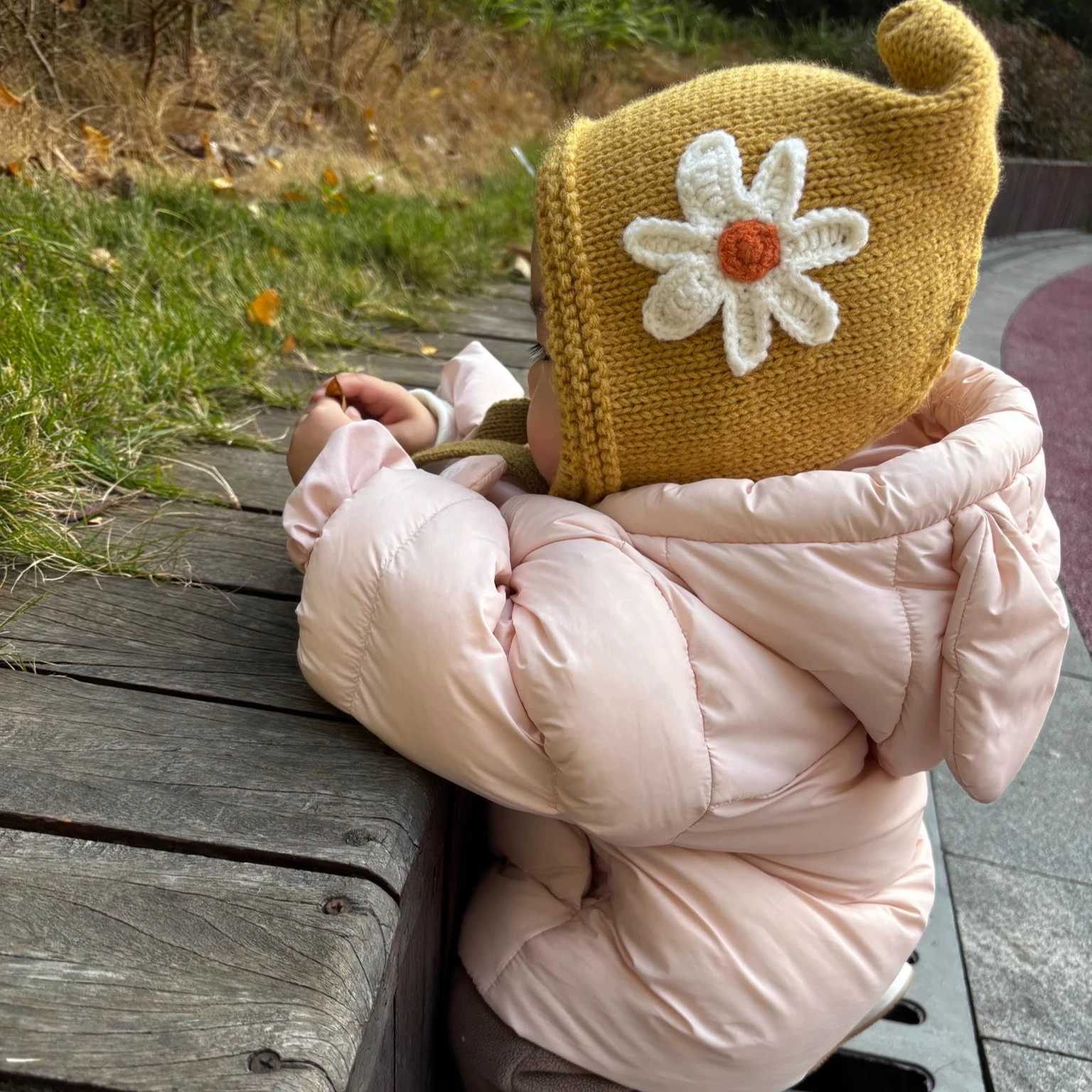 Cute Flower Ear Protection Hat for Baby Knit Pullover Cap Winter Warm Kids Woolen Bonnet 14Year Boy Girl Liner Velvet Beanie Z251029