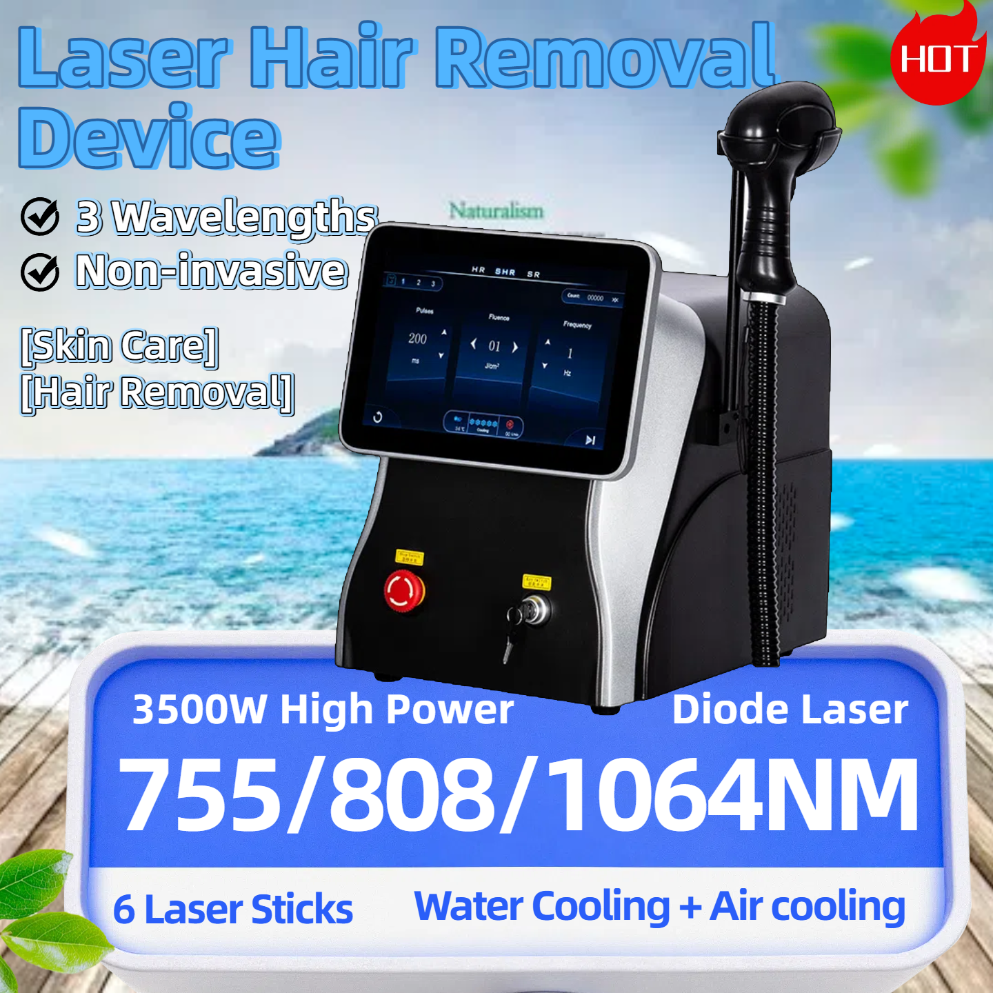 Diode Laser 755 808 1064nm Multi Wavelengths Hair Removal Machine Cooling Head Painless Laser Epilator Face Body Hair Removal