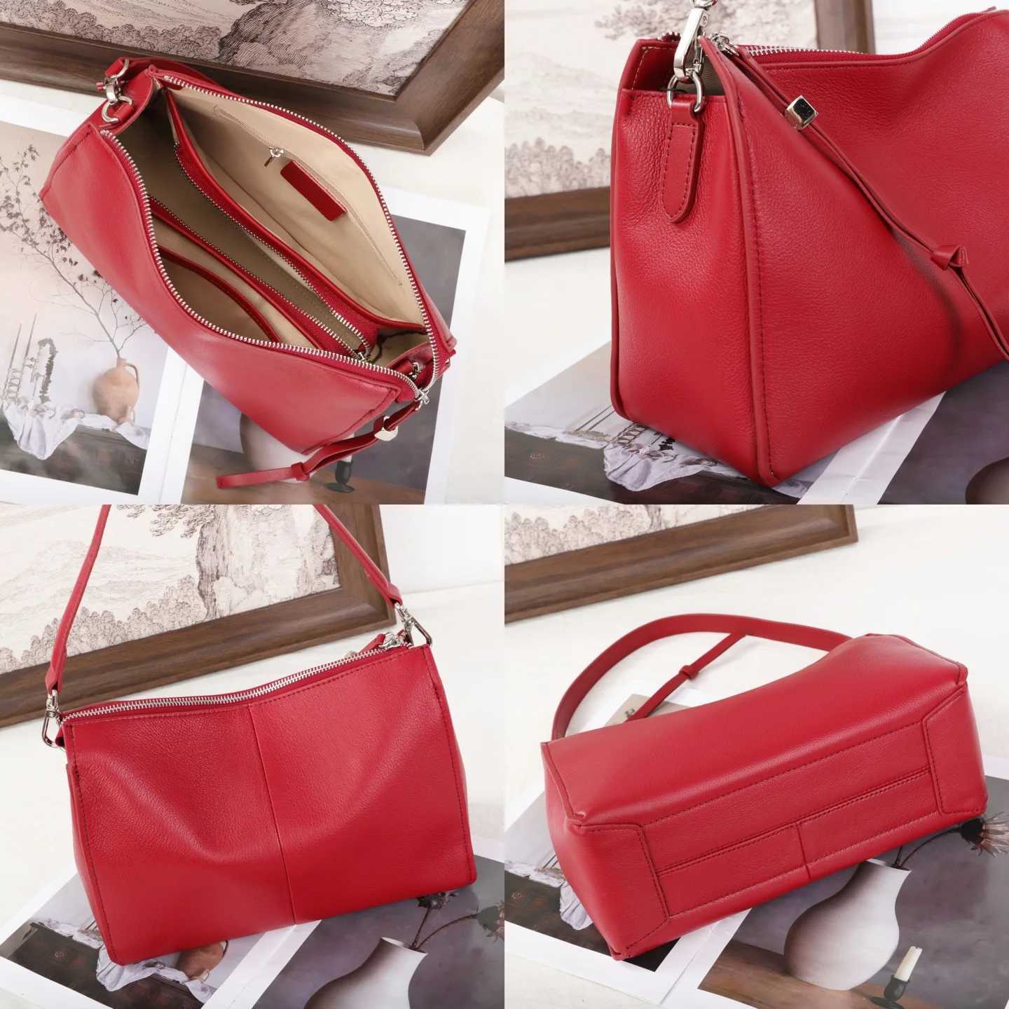 2025 AW Top Grain Slumped Leather Shoulder Bag Womens Genuine Crossbody Pillow Purse Premium Commute Underarm Bag J251025