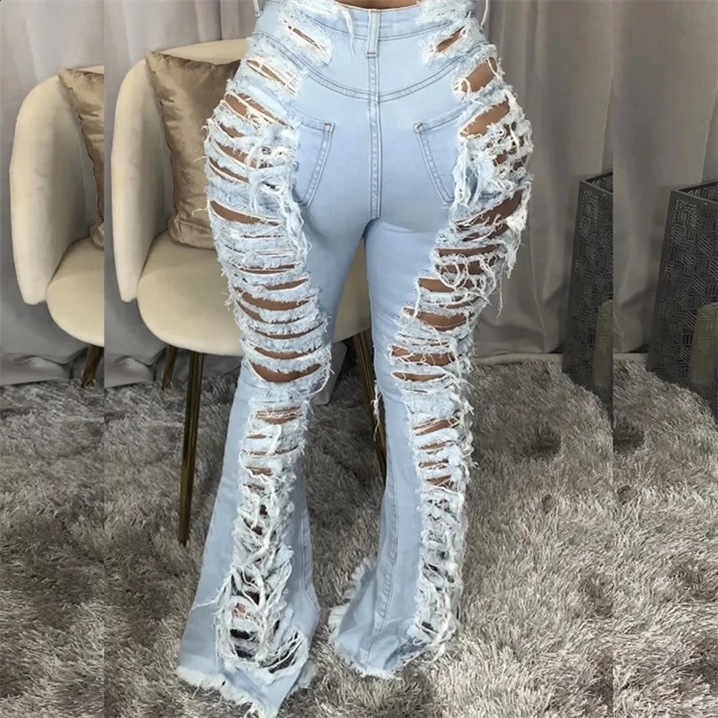 Echoine Casual Loose Blue Jeans Hollow Out Wide Leg Denim Pants Women High Waist Strtwear Harajuku straight Trousers Z260313