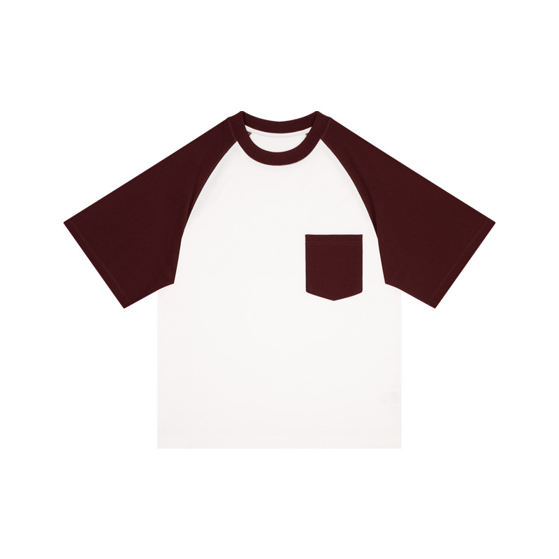 Men's Summer Short Sleeve Raglan T-Shirt - 100% Cotton, Color Block with Pocket, Casual Style, Ideal for Wholesale -76Z
