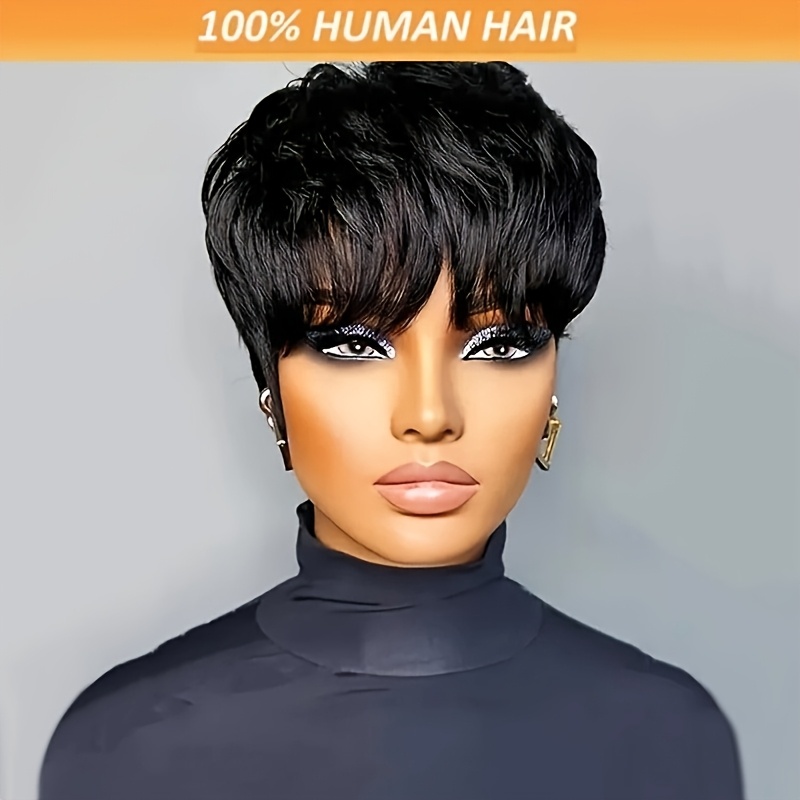 180% Density 100% Human Hair Pixie Wig 4 Inch Straight Brazilian Human Hair Wig Easy To Wear For Women Of All Ethnicities Quick Hairstyle Sleek Hairst