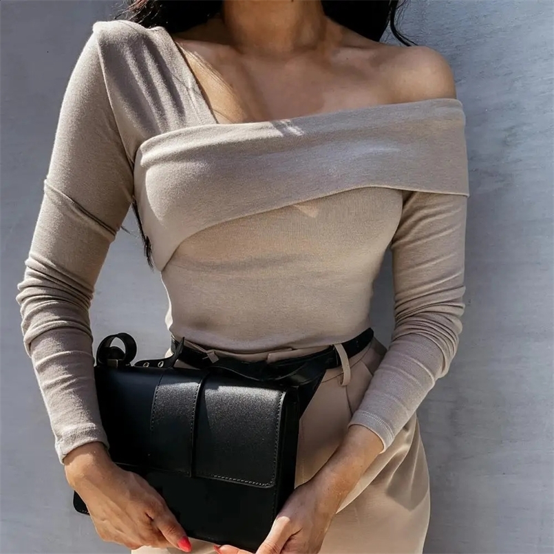 Sexy Off Shoulder Women Blouse Strapless Backless Long Sleeve Women T-shirt Spicy Girl Slim Fit Short Blouse Slim T-shirt 240827