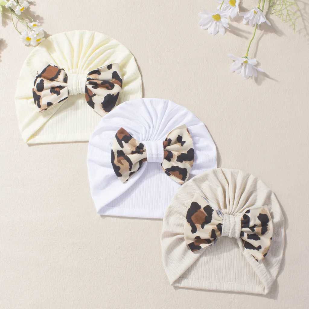 Kids Turban Bowknot Leopard Prints Baby Hat Girls Cotton Beanie Newborn Hats Toddler Head wraps Infant Cap Hair Accessories Z251029