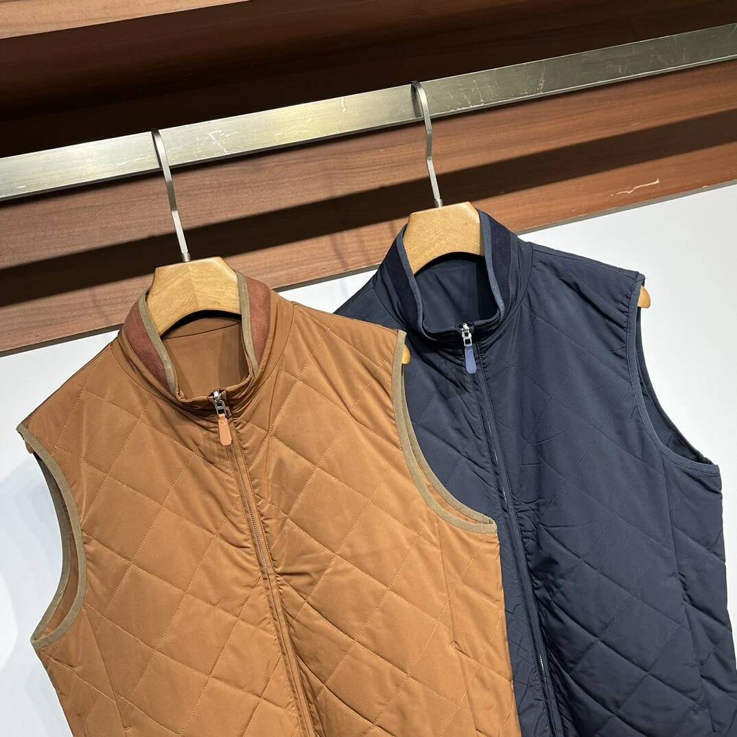 LP 25Aw Padded Cotton Double-Sided Stand-Up Collar Rhombus Sleeveless Jacket Vest