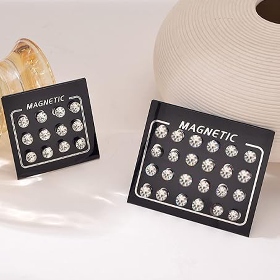 18 Pairs Magnetic Stud Earrings White CZ Earrings Set Fake Earring Jewelry Clip on No Piercing Earrings Studs for Women Men 4MM 6MM