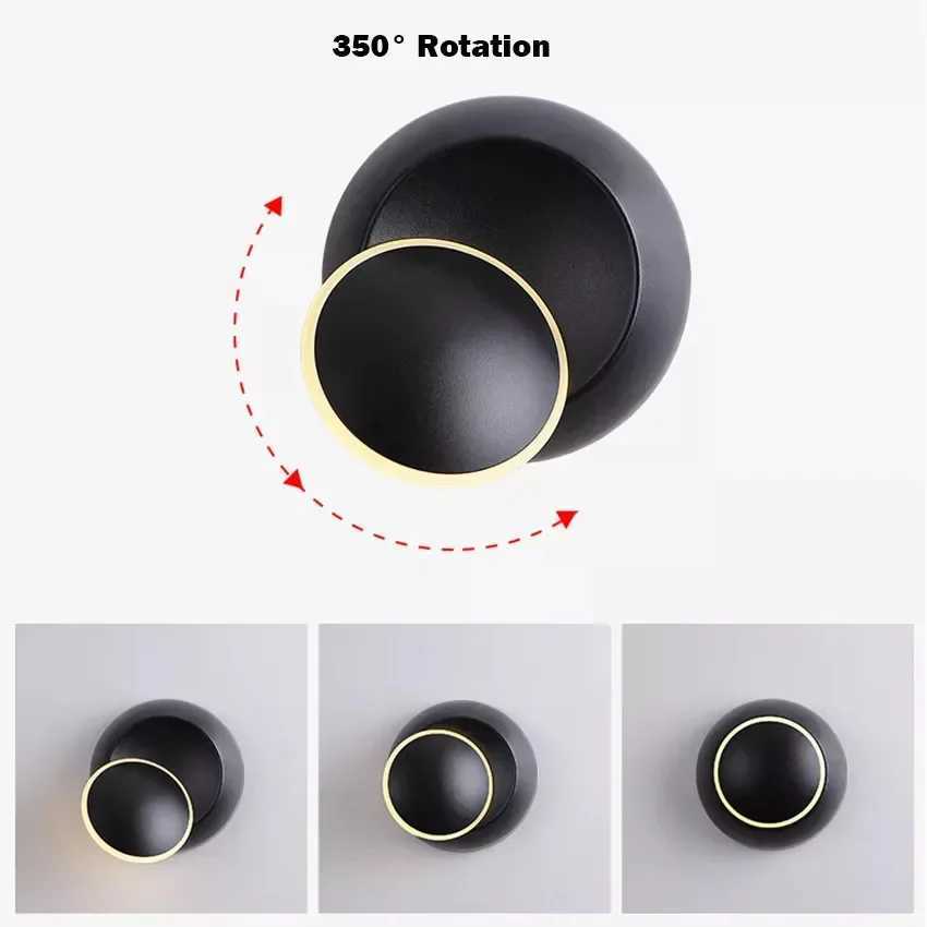 Led Wall Lamp 360 Degree Rotatable Bedroom Bedside Lights Dining Living Room Round Lamp Loft Staircase Aisle Decorative Fixture C251124