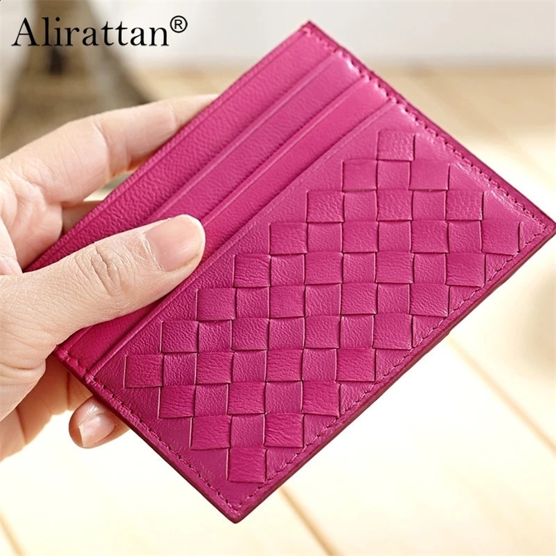 Alirattan Ultra Thin Sheepskin Card Case Portable For Women Multi Slot Bus Card Bag Mens Woven Certificate Bag Wholesale 240912