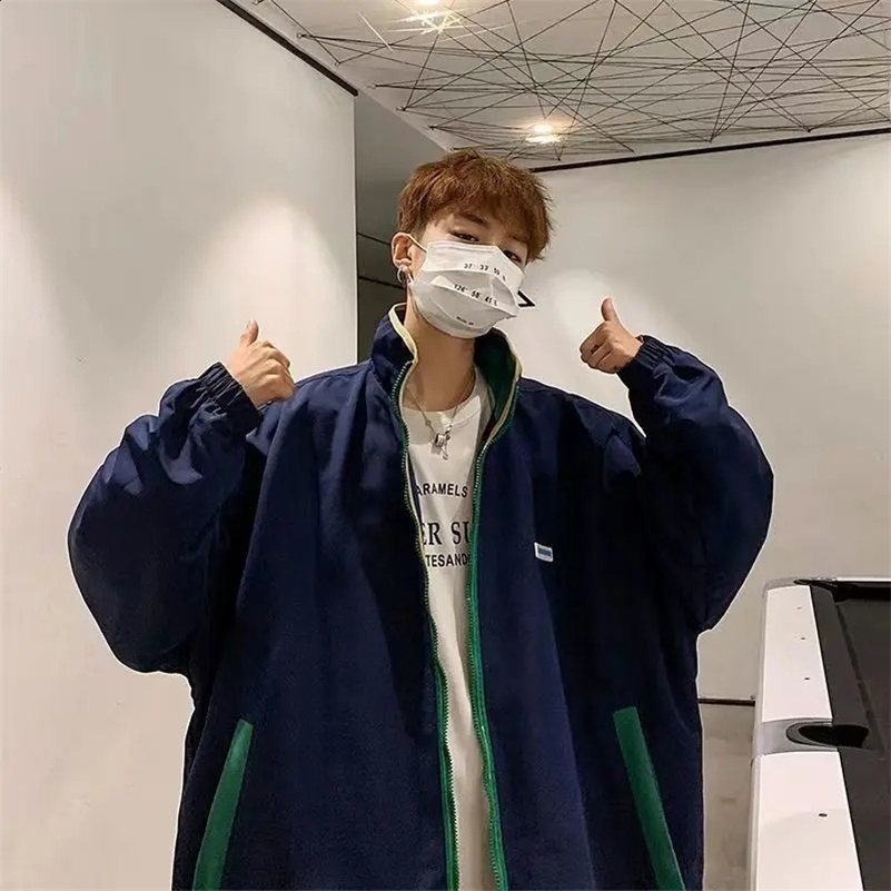 Spring Vintage Jackets Men Contrast Color Windbreaker Women Coat Two Wear Reversible Oversized Retro Jackets 90s Clothing 240815