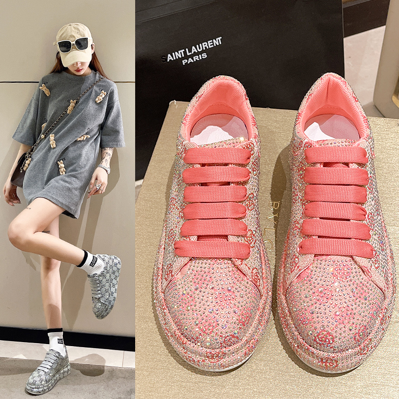 2025 New Khaki Full Diamond Women Casual Shoes Fashion Luxury Platform Sports Shoes Women's Party Designer Shining Women's Shoes High Qualit