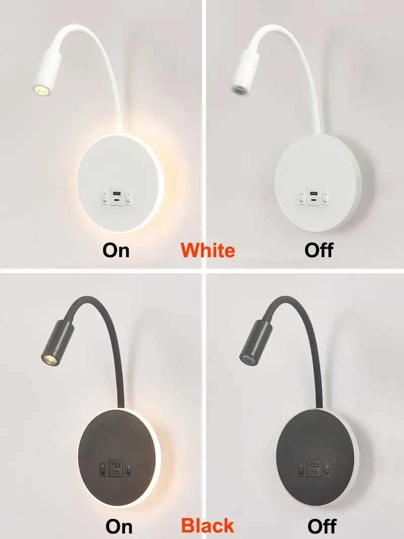 AC 100240V Modern LED Reading Wall Lamp Gooseneck Besides Lamp with 21A USB TypeC Charging Port for Bedroom Living Room C251124