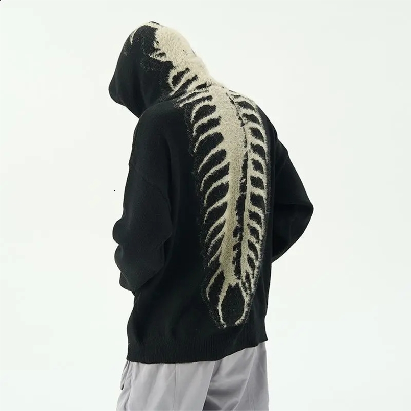 American men centipede pattern sweater vibe hooded sweater retro high street ins men and women trendy sweater 240826