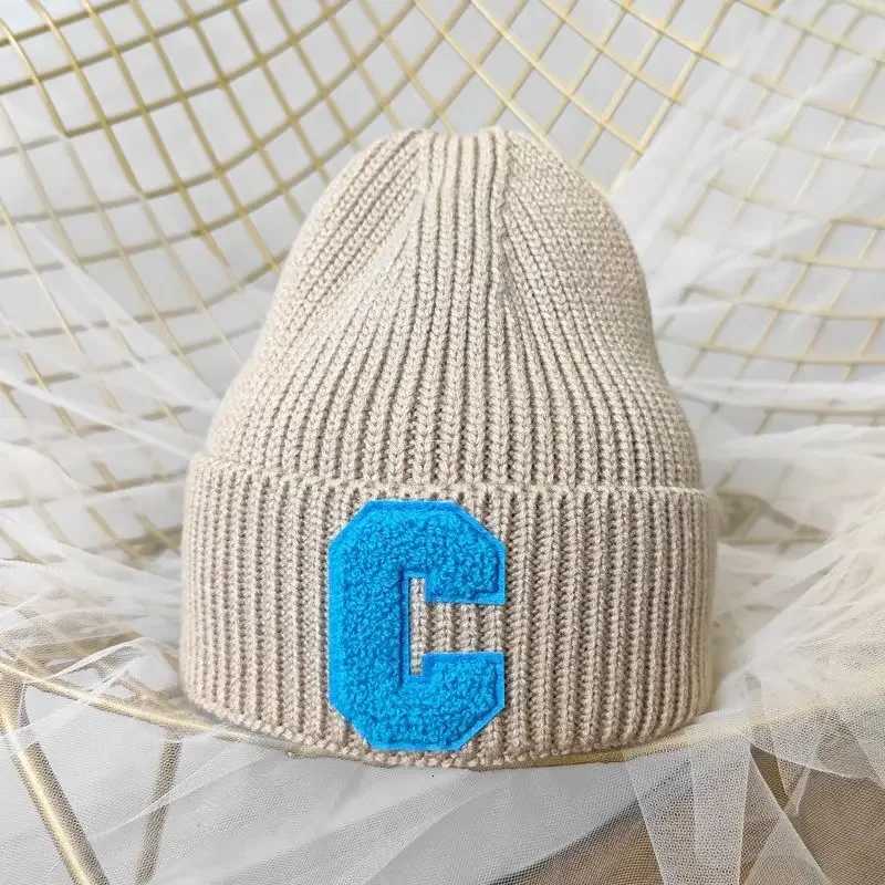Fashion Unisex Autumn Winter Knitted Hat Big C Letter Simple Beanie Cap Korean Version Skullies Beanies Soft Hip Hop Casual Bonnet Caps D250923