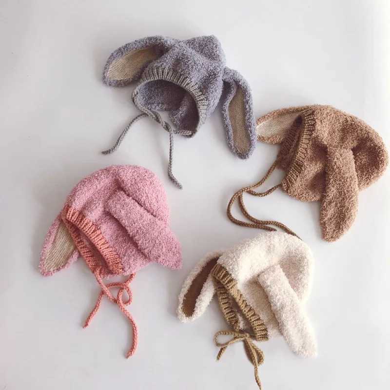 2025 Baby Hats Winter Girls Newborn Soft Cartoon Cute Rabbit Ears Knitted Beanie Hat Infant Warmer Stuff Toddler Kids Cap Z251029